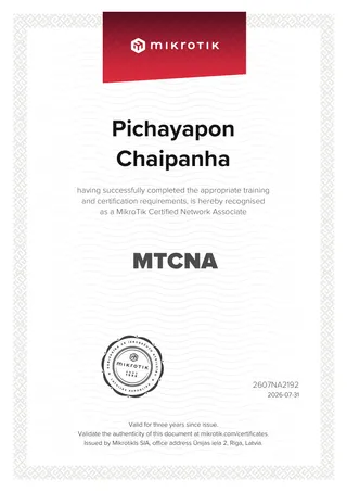 MTCNA — MikroTik Certified Network Associate certificate from MikroTik